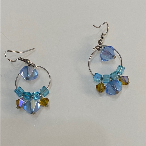 Elegant Blue and Gold Beaded Earrings - Picture 2 of 4